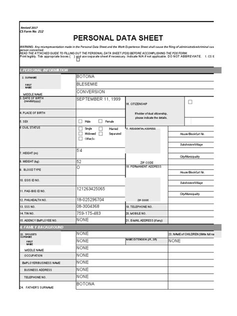 Guide to Filling Out the Personal Data Sheet (PDS).